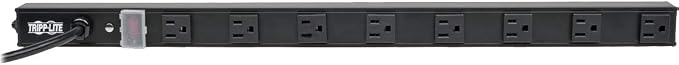 Tripp Lite 8 Outlet Power Strip, 120V, 15A, NEMA 5-15R, 5-15P Plug with 15' Cord, Vertical, Metal, Black, 24" (PS2408B)