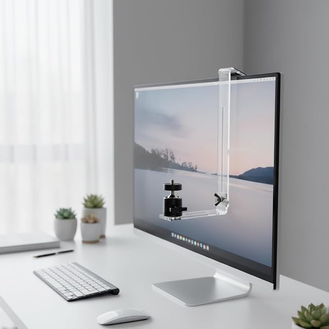 Acrylic Webcam Monitor Arm with Adjustable Pan-Tilt Head & Anti-Slip Pads 5mm Thick - 2-Piece Assembled Design for Desktop PC Laptops Streaming Video Conferencing