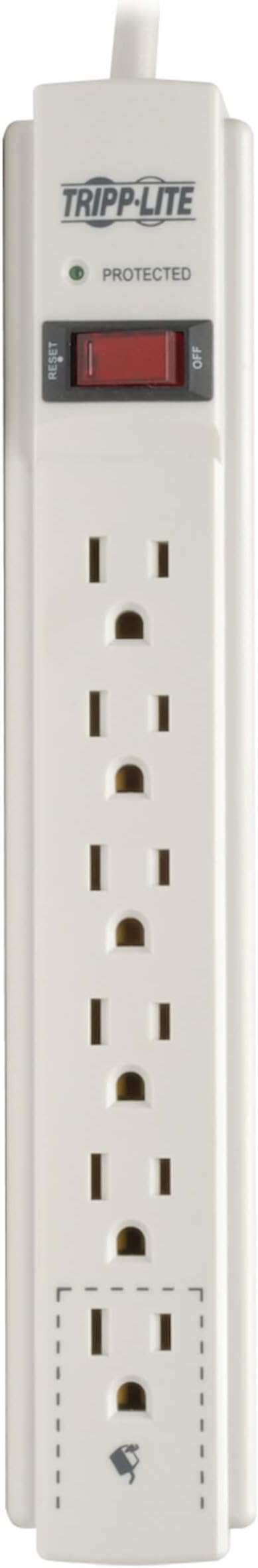 Eaton Tripp Lite Series 6-Outlet Surge Protector Power Strip, 6ft Extension Cord, 900 Joules, 15A Circuit Breaker, White, Lifetime Manufacturer's Warranty & 20,000 Insurance (TLP606)