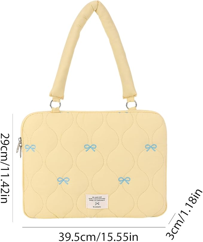 Cute Bow Laptop Case Coquette 13-15 Inch Puffy Laptop Sleeve Accessories Aesthetic Quilted Computer Bag for MacBook (Yellow 1, 15-15.6)