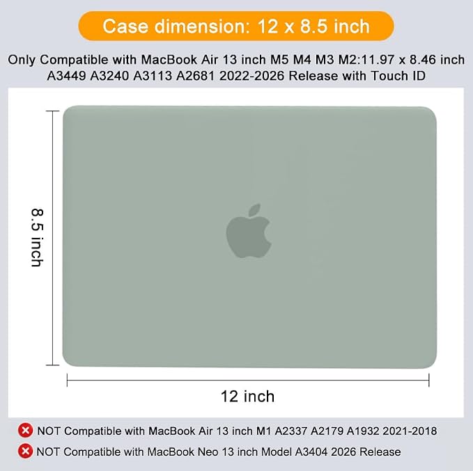 MOSISO Compatible with MacBook Air 13 inch Case M5 2026 M4 2025 M3 M2 2024-2022 A3449 A3240 A3113 A2681, Hard Shell&Keyboard Cover&Screen Film&Type C for MacBook Air 13.6 inch Case, Antique Green