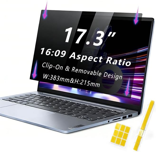 Laptop Privacy Screen 17.3 Inch 16:09 , Anti-Spy Privacy Filter with Anti-Glare Blue Light Protection, Removable Computer Monitor Shield for HP Lenovo Dell Acer Asus ThinkPad Envy XPS (17.3" (16:9, 15.1×8.5 in))