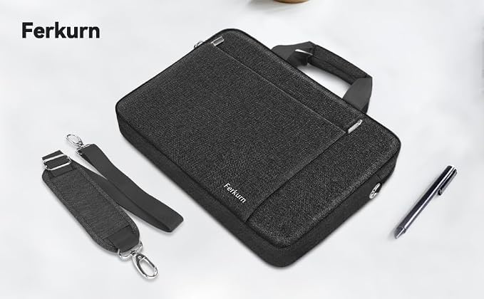 Ferkurn Laptop Bag Case for Women Men Computer Bag Compatible with HP Envy Pavilion Omen/LG Gram/MSI/Dell Inspiron XPS/Lenovo/Acer, Shoulder Strap Carrying Messenger Briefcase, Black, 15.6 16 Inch