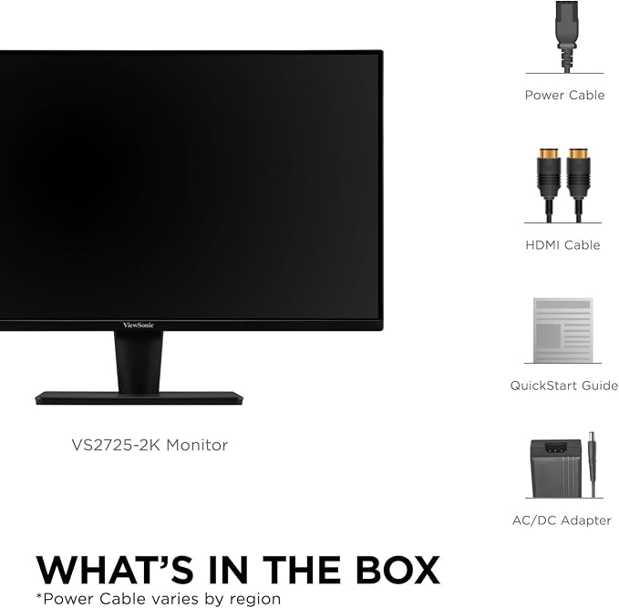 ViewSonic VS2725-2K 27 Inch 1440p Monitor, 100Hz Refresh Rate for Smooth Home and Office Viewing, Eye Care Technology, HDMI, and DisplayPort Inputs