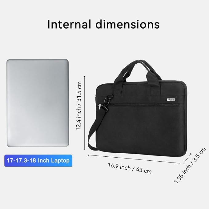 Voova Laptop Bag 17 17.3 Inch, 360° Protective Laptop Case Sleeve with Shoulder Strap Compatible with 17-18 Inch Lenovo Asus Acer Dell Hp, Waterproof Computer Bag Slim Briefcase for Men Women, Black