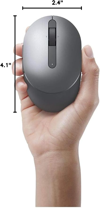 Dell MS5120W Mobile Pro Wireless Mouse – Wireless 2.4GHz, Bluetooth 5.0, Microsoft Swift Pair/Dell Pair (Windows 10 & 11 only), Optical LED Sensor - Gray