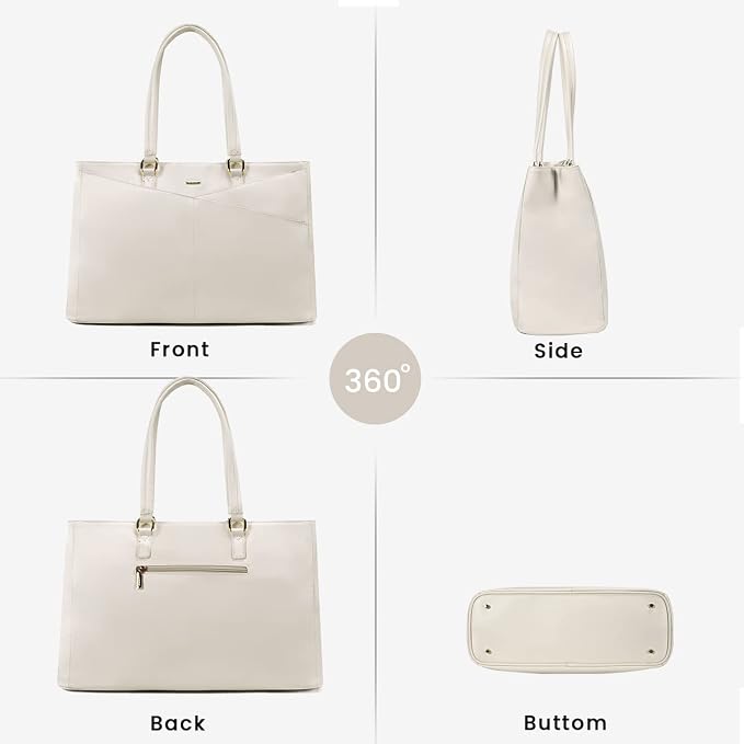 LOVEVOOK Laptop Bag for Women 15.6 Inch Tote Bags Waterproof Computer Briefcase for Teacher Business Office Work Bag,Beige