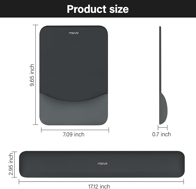MOSISO Wrist Rest Support for Mouse Pad&Keyboard Set, Rectangular Ergonomic Mousepad Non-Slip Base Home/Office Pain Relief&Easy Typing Pad with Neoprene Cloth&Raised Silicone Lining, Slate Gray
