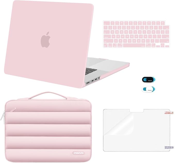 MOSISO Compatible with MacBook Pro 16 inch Case M5 M4 M3 M2 M1 2026-2021 A3429 A3428 A3403 A3186 A2991 A2780 A2485, Shell&Puffy Sleeve Bag&Keyboard Cover&Webcam Cover&Screen Protector, Baby Pink