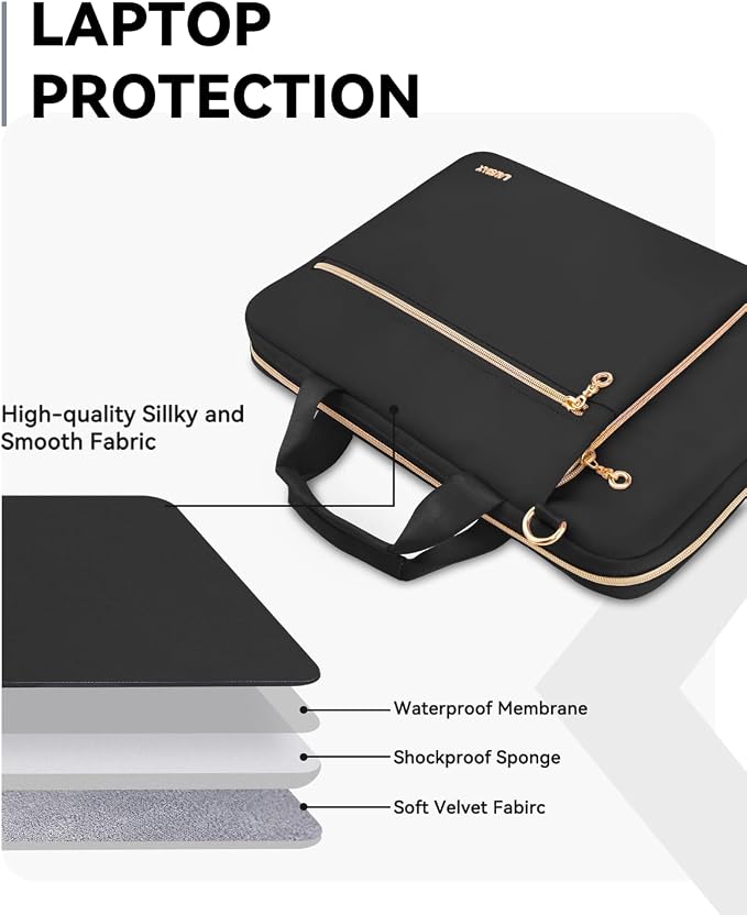 15.6 16 Inch Laptop Bag Case for Women Men Compatible with MacBook Pro M5/HP OmniBook Omen Envy/Dell Pro Inspiron/Lenovo Yoga IdealPad, Messenger Carrying Briefcase Computer Bag Case, Black