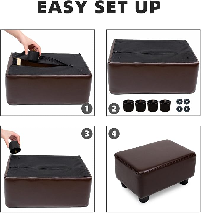 CAROLMADE Small Foot Stool Ottoman Footstool with Legs Under Desk Footrest for Living Room Bedroom and Office, Dark Brown