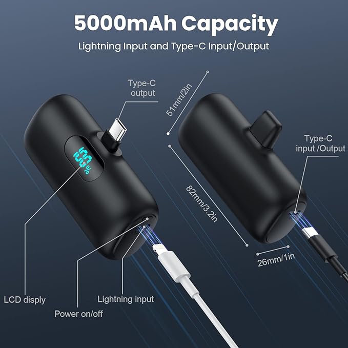 Mini Portable Charger Power Bank for iPhone 17/16/15 Series, 5000mAh PD USB C Cell Phone Portable Power,Travel Essentials Battery Pack for iPhone 17/17 Air/16/16 pro/15 Series/Android/Samsung Galaxy