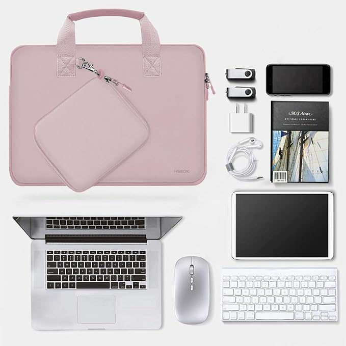 Hseok Laptop Sleeve 14 inch Case with Small Case, Compatible with MacBook Neo 14, MacBook Pro 14 M5/M4/M3/M2/M1, XPS 14 and Most 14 inch Notebooks, Neoprene Computer Handbag,Pale pink