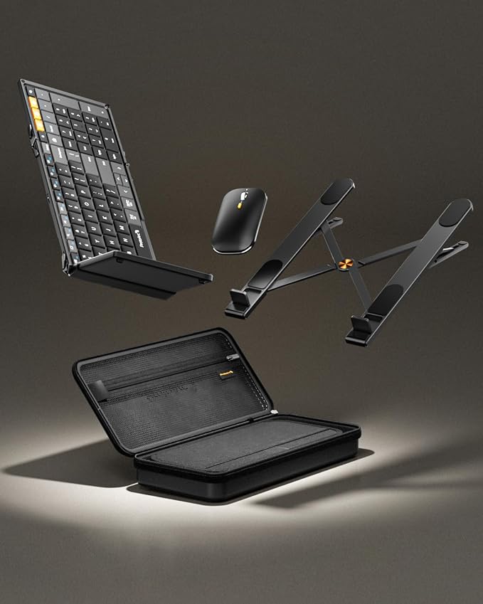 ProtoArc Foldable Keyboard Mouse Combo, XKM01 CaseUp Portable Bluetooth Keyboard and Mouse with Laptop Stand, a Mobile Work Solution for On-the-Go, Compatible with Laptop PC MacBook Windows Mac OS