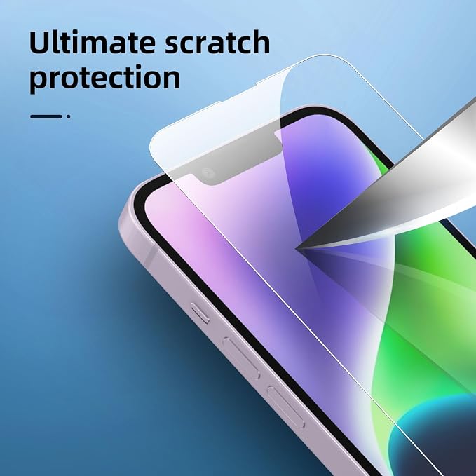 NEW'C 3x for iPhone 14 Screen Protector (6.1 inches)+ 3x Camera Lens Protector, Sensor Protection + Dust Plug - Case Friendly Tempered Glass Film, Ultra Resistant