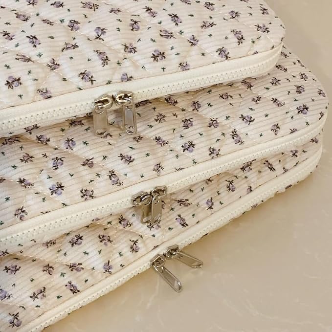 Puffy Laptop Sleeve 13-15.6 Inch Corduroy Quilted Laptop Protective Case Cute Floral Computer Sleeve Protective for MacBook