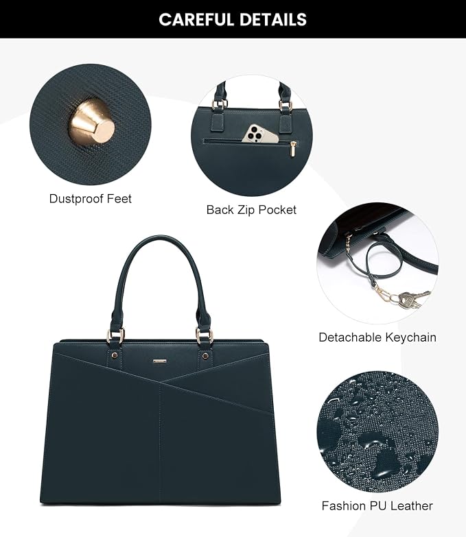 LOVEVOOK Laptop Tote Bag for Women, Leather Business Office Work Bag Computer Briefcase with Small Clutch fit for 15.6 Inch Laptop Green
