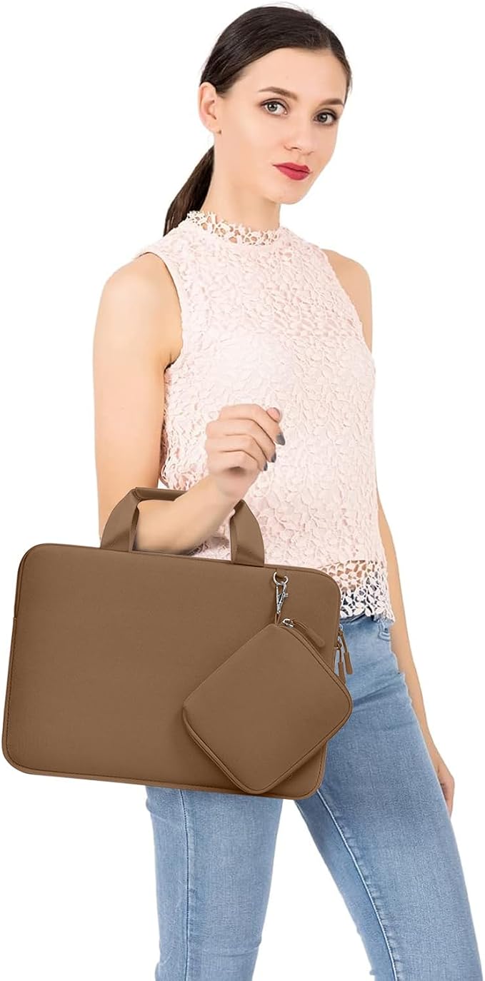 MOSISO Laptop Case 13.3 inch, 13-13.3 inch Laptop Sleeve Bag Compatible with MacBook Air/Pro 13 / Pro 14, HP Dell ASUS, Neoprene Carrying Computer Bag with Handle&Detachable Small Case, Mocha