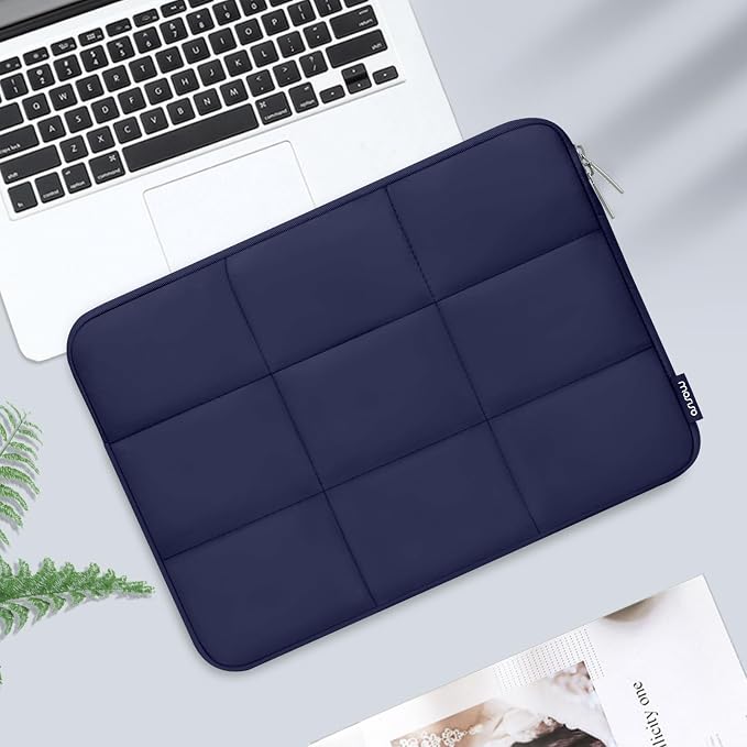 MOSISO Laptop Case 13.3 inch, 13-13.3 inch Puffy Laptop Sleeve Compatible with MacBook Air 13 13.6/Pro 13/Pro 14, HP Dell ASUS Lenovo, Rectangle Quilted Puffer Computer Bag for Women, Navy Blue