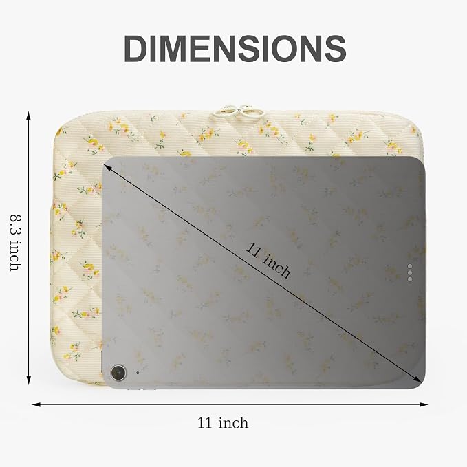 Puffy Laptop Sleeve 13-15.6 Inch Corduroy Quilted Laptop Protective Case Cute Floral Computer Sleeve Protective for MacBook (B-Yellow, 11 Inch)