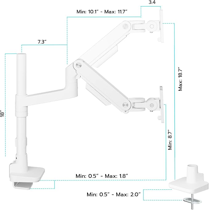 ARES WING Single Monitor Arm Desk Mount for 17-49 Inch Ultrawide Monitors, Heavy Duty Single Monitor Arm Holds 44 lbs, Full Motion Gas Spring Vertical Desk Mount, 75/100 VESA Mount, White