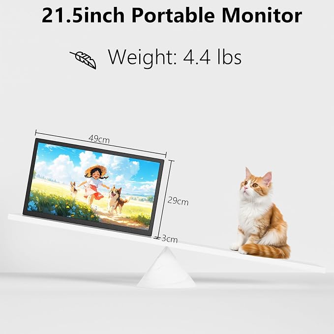 21.5inch Large Portable Monitor for Laptop, FHD 1080P 75Hz VESA Supported USB-C HDMI Extender Computer Monitor for Working Business Gaming