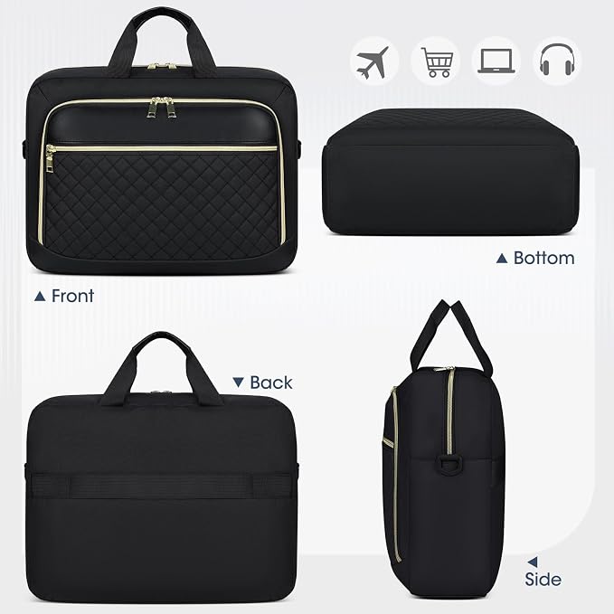 NEWHEY Laptop Bag 15.6 Inch Briefcase for Women Men Waterproof Laptop Messenger Bag Large Shoulder Computer Bag for Business Office Work College, Black
