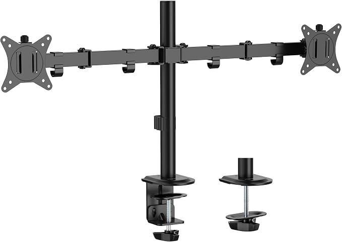 Mount-It! Dual Monitor Stand, Full Motion Desk Mount for 2 Screens up to 32” and 19.8 lbs Each, Tilt Swivel Rotate, VESA 75x75 & 100x100, Adjustable Dual Screen Arm with C-Clamp or Grommet