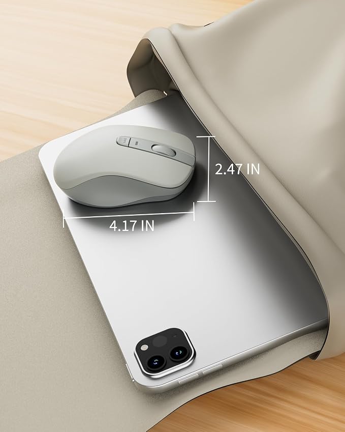 WL300 Bluetooth Mouse Silent Wireless Mice, Quiet Click, Cordless Computer Mouse with 6 Buttons, Sculpted Grip, Adjustable DPI for Laptop, PC, Mac, 18-Month Battery Life for Work Travel(Silver-Gray)