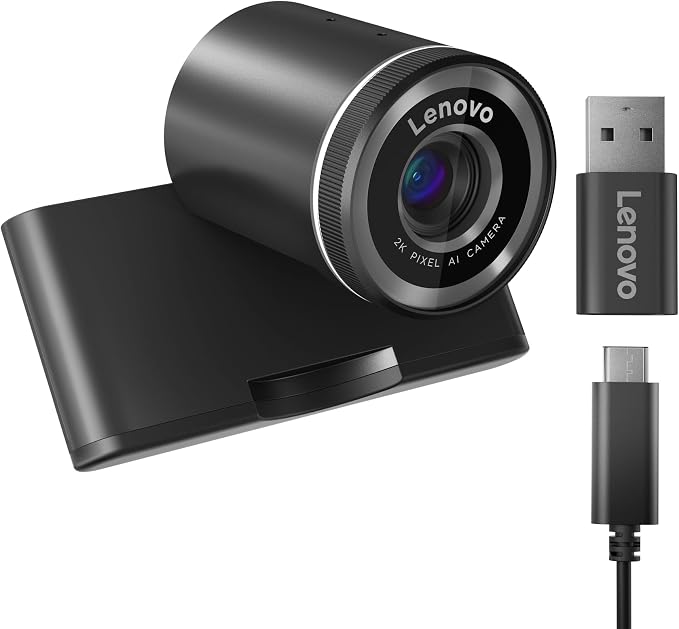 Lenovo QHD Webcam, AI Noise Cancellation and Enhanced Image Quality, 2K Resolution, 2X Digital Zoom, Physical Privacy Shutter, Directional Microphone, Teams Certified, Black