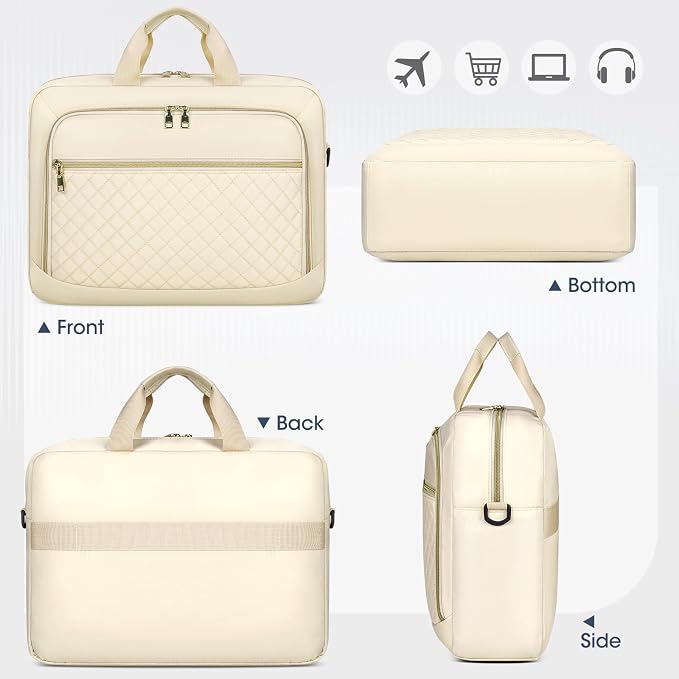 NEWHEY Laptop Bag 17.3 Inch Laptop Briefcase for Women Men Waterproof Shoulder Messenger Bag Large Computer Bag for Business Office Work College, Beige