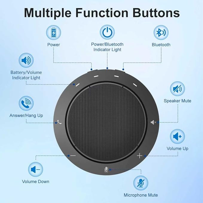 Conference Speaker and Microphone, Dual Al Mics with 360° Voice Pickup & Clear Sound, 10-14H Call Time, Bluetooth & USB-C/A Connection, Speakerphone for 1-6 People, Small Teams & Home Office