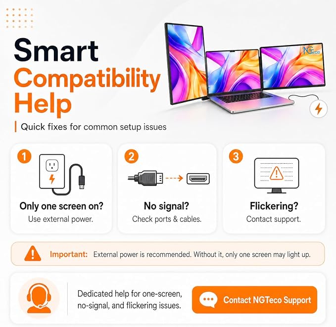 NGTeco 16" Triple Laptop Screen Extender, 1200P IPS Extended Monitor Portable, Plug & Play, Rotation Detachable Screen, Compatible with Windows/Mac/Chrome OS