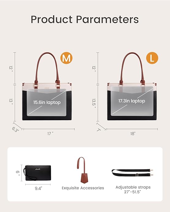 LOVEVOOK Laptop Bag for Women, 2-in-1 Tote Purse with Clutch & Cup Holder, Waterproof Briefcase for Work Travel