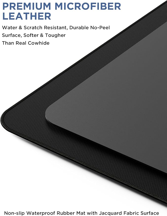 Wireless Charging Mouse Pad with 2nd Gen Tech, 3-in-1 25W Fast Charger, Replaceable Rubber & Microfiber Leather Desk Mat, Large Waterproof Desk Pad for Office & Gaming(Leather Mat& Coasters)