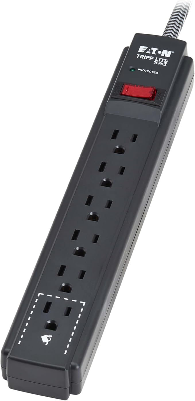 Eaton Tripp Lite Series 6-Outlet Surge Protector Power Strip, Flat Plug 10ft Braided Extension Cord, 1200 Joules, 15A Circuit Breaker, Lifetime Manufacturer's Warranty & $10,000 Insurance (TLP610DB)