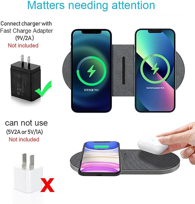 Dual 20W Wireless Charger for Multiple Devices, 40W Fast Wireless Charging Pad/Mat for Apple iPhone, AirPods, for Samsung Galaxy, Google Pixel