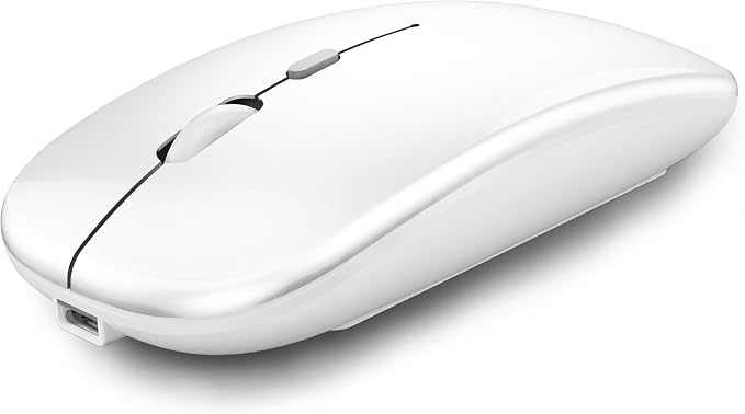 WREANU Wireless Bluetooth Mouse Rechargeable Laptop Mice Silent Slim Use(BT5.2 and 2.4G Portable USB Receiver) Dual Mode Computer Mouse for Laptop/iPad/Tablet/Apple/Computer/Mac(Bright White)