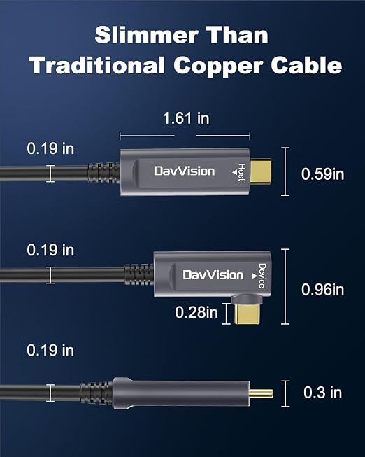 USB C Fiber Optic Cable Right Angle 33 FT, 10Gbps USB 3.2 Gen2 Active USB C Cable(No Power), Ultra Slim & Long Distance for Business Solution,Logitech 4K Camera,VR/AR,Video Conference