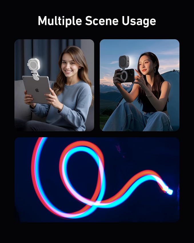 TELESIN Magnetic RGB Video Light for Phone/iPhone MagSafe/iPad/Laptop/Camera, Selfie Light 360° Full Color CRI 95+/2500-9000K Portable Photography Lighting w Clip, 2000mAh Rechargeable