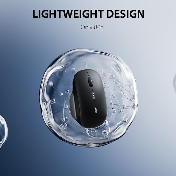 INPHIC M1 II Wireless Mouse Bluetooth, 80g Tri-Mode (Bluetooth 5.0/4.0+USB) Computer Mouse, Visible Battery Leval, Type-C Charging, for Windows/PC/Mac/Tablet/Laptop - Black