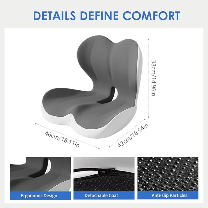 Breathable Ergonomic Memory Foam Seat Cushion & Lumbar Support Pillow, X-Large L-Shaped Coccyx Cushion with Tailbone Hollow, Pain Relief Pad, Ideal for Office Chair, Car, Gaming Chair & Wheelchair
