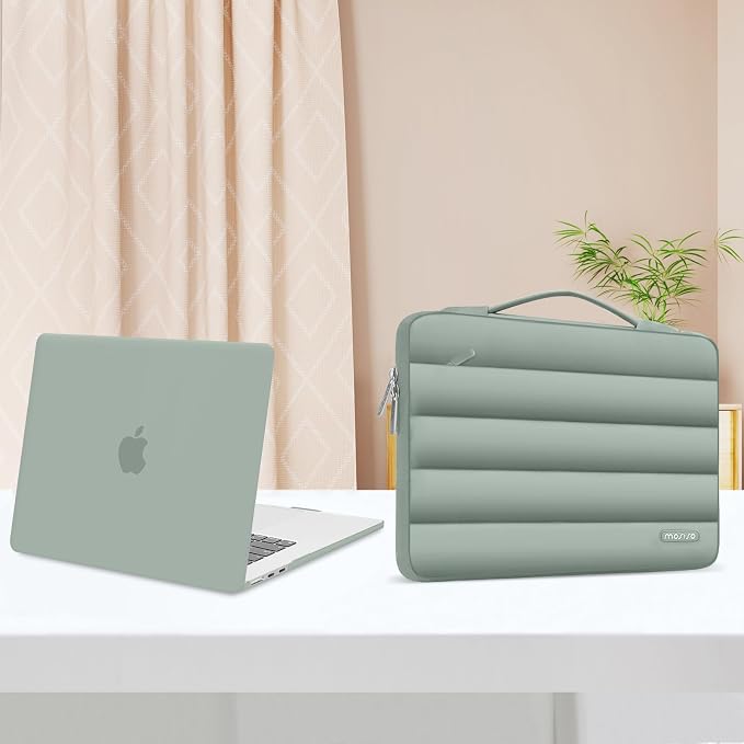 MOSISO Compatible with MacBook Air 15 inch Case M5 2026 M4 2025 M3 2024 M2 2023 A3448 A3241 A3114 A2941, Plastic Hard Shell Case&Puffy Sleeve Bag&Keyboard Skin&Webcam Cover&Screen Film, Antique Green