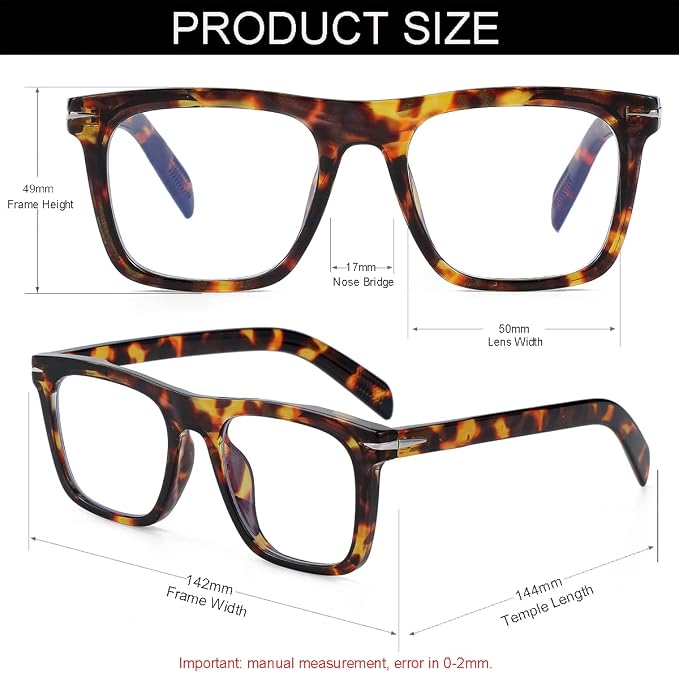 Trendy Square Blue Light Blocking Glasses for Men Women, Fashion Frame Non-prescription Computer Glasses (Tortoise)