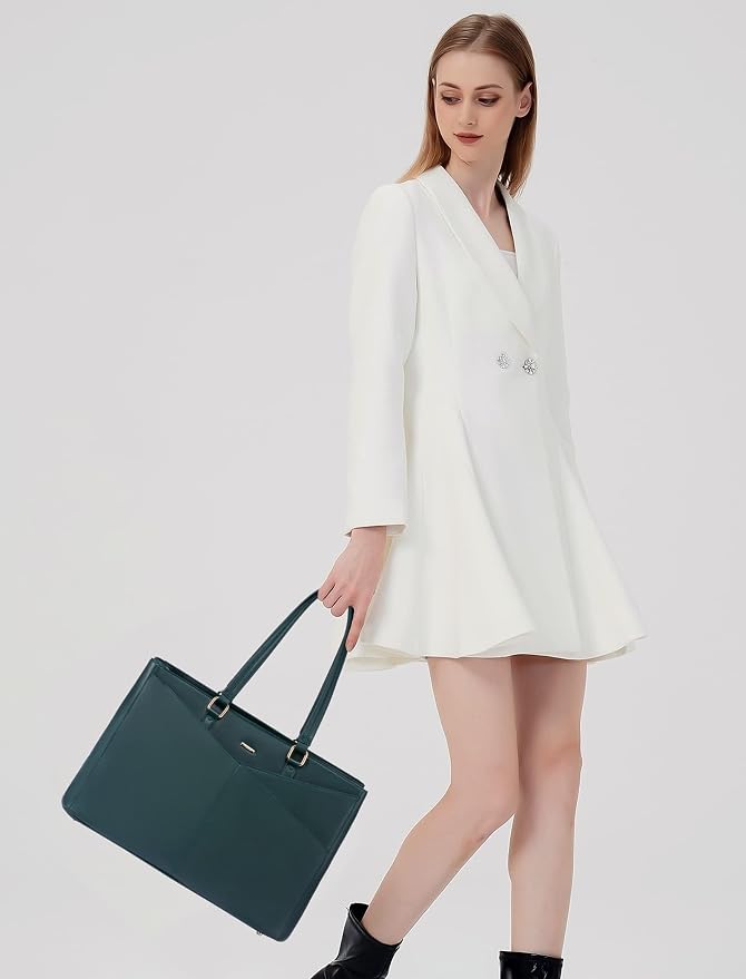 LOVEVOOK Laptop Bag for Women 15.6 Inch Tote Bags Waterproof Leather Briefcase Computer Women Business Office Work Bag,Forest Green