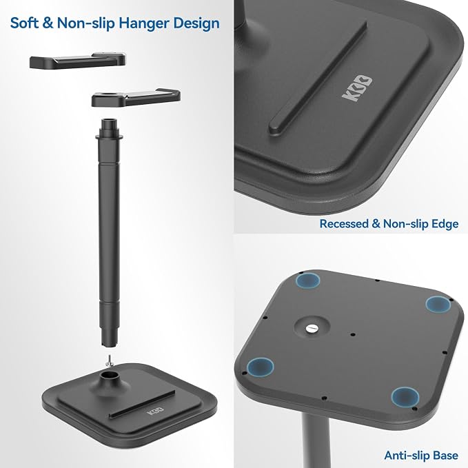 KDD Dual Headphone Stand for Desk - Rotatable Headset Hanger with Phone Holder - Removable Non-Slip Base for Gamers Desktop Accessories