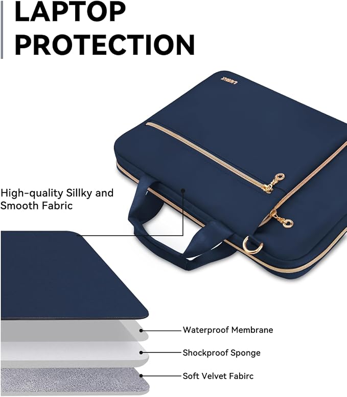 Laptop Case Bag Women Men Computer Sleeve Compatible with MacBook/Dell/HP/Acer/ASUS/LG, Waterproof Shoulder Carrying Briefcase, Blue, 17-17.3 Inch