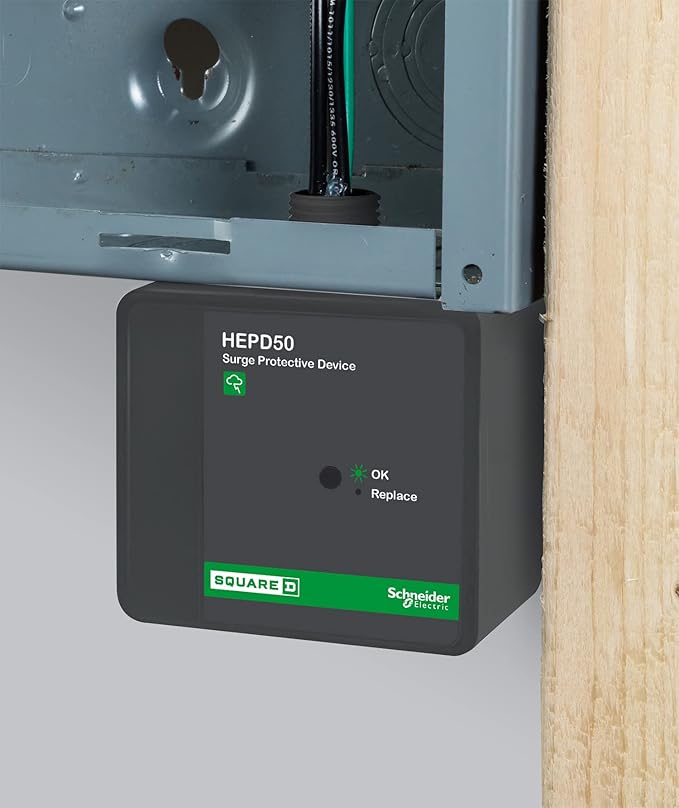 Square D by Schneider Electric HEPD50 Universal Whole House Surge Protection Device, 1-Phase, 3-Wire + Ground for 120/240V, 50kA, Black