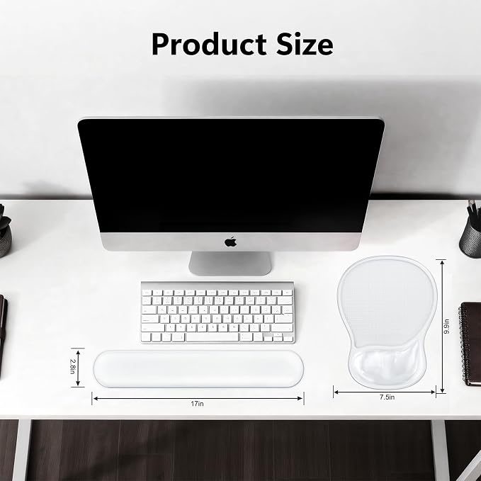 AKIT Ergonomic Mouse Pad and Keyboard Wrist Rest, Gel Wrist Rest for Computer Keyboard, Non-Slip Base, Pain Relief, Mousepad Set for Gaming, Home and Office, Clear