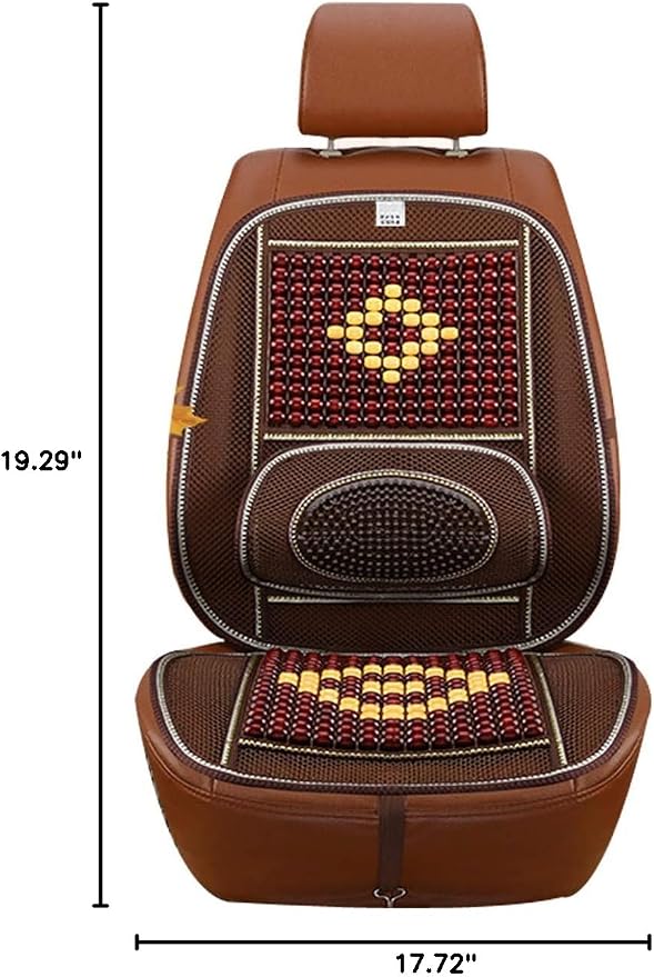Wood Beaded Comfort Seat Cover with Cooling Ventilated Mesh Lumbar Back Brace Massage Support Cushion for Car Seat Chair